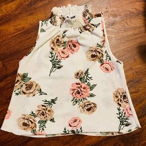 Sleeveless Mock Neck Floral Top